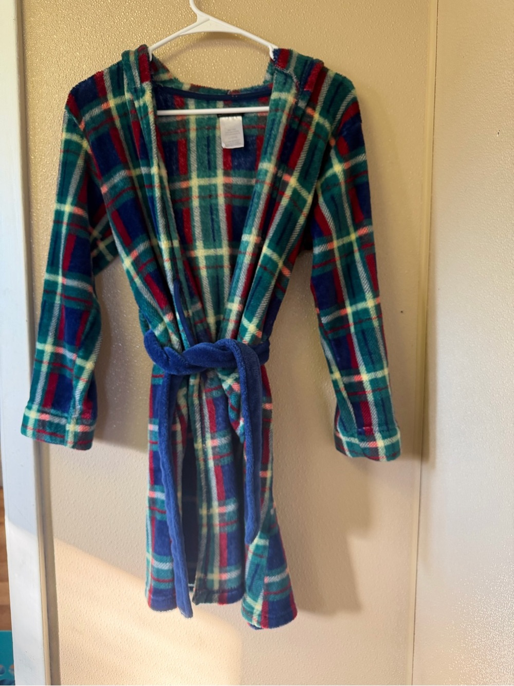 Cuddl Duds Kids Plaid Hooded Robe in Green, Blue, Red